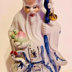 Blue & White Porcelain Figurine of Shou Xing, the Chinese Deity of Longevity